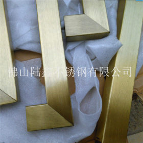 佛山拉丝黄钛金 304材质不锈钢矩形管 50*25 钛金装饰扁管